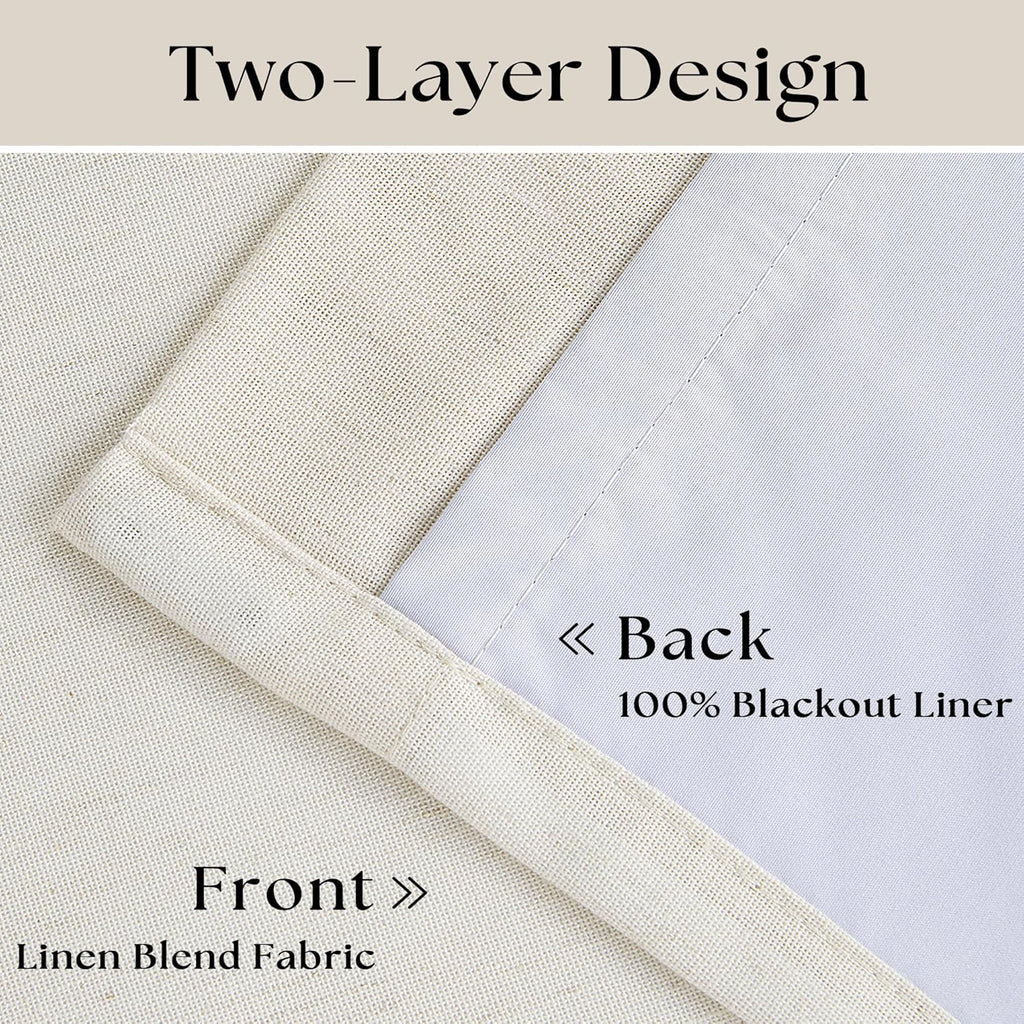 102 Inches Long Pinch Pleated Linen Blackout Curtains for Bedroom Back Tab Track Memory Trained Shape Farmhouse Light Blocking Curtains 102 Inch Length for Living Dining Room Darkening Drapes Cream