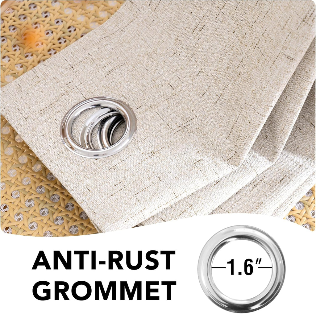 H.VERSAILTEX Blackout Curtains, Linen Curtains 108 inches Long 100% Black Out Curtains for Bedroom Windows, Textured Linen Look Draperies Grommet with White Liner, 2 Panels, Natural